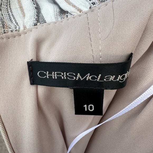 White and Tan Wrap Midi Dress with Cowl Neck and Flutter Sleeves size 10 - Picture 9 of 13